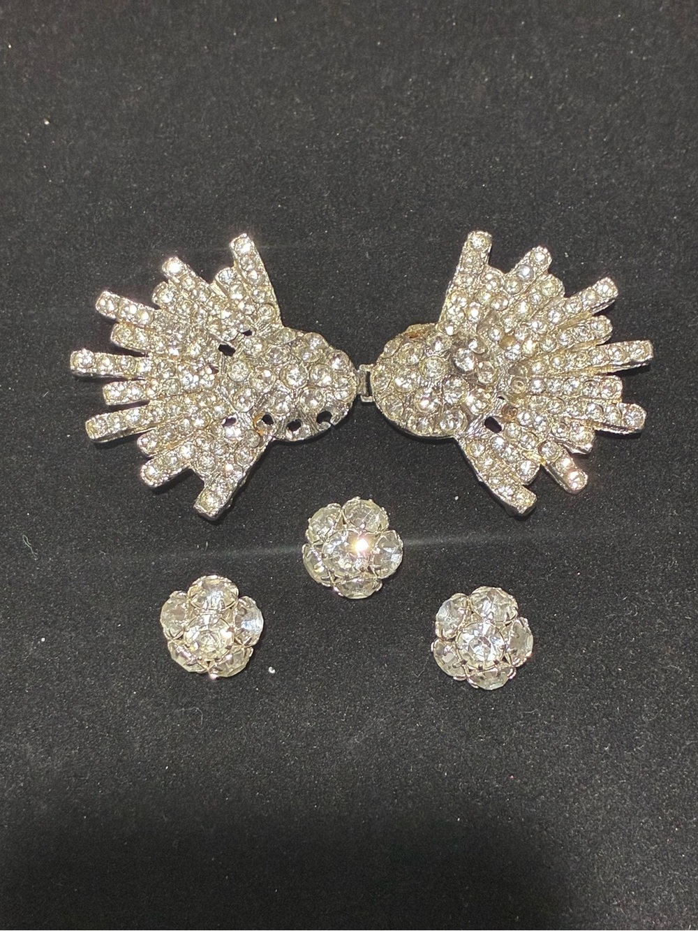 Antique Art Deco Paste Rhinestone Belt Buckle & Button Set